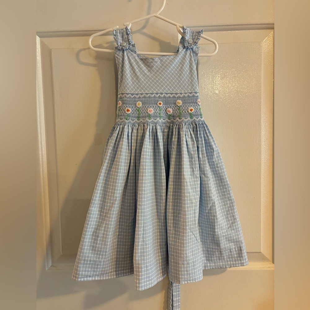 Light blue gingham smocked Carriage Boutique dress